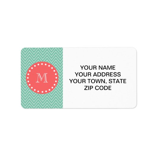 Mint Green Chevron Pattern | Koraalmonogram Etiket (Voorkant)