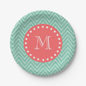 Mint Green Chevron Pattern | Koraalmonogram Papieren Bordje (Voorkant)