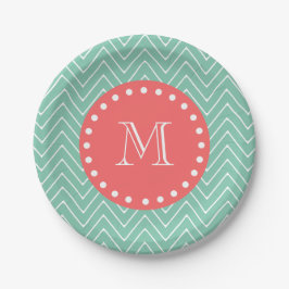 Mint Green Chevron Pattern | Koraalmonogram Papieren Bordje