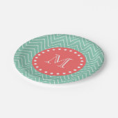 Mint Green Chevron Pattern | Koraalmonogram Papieren Bordje (Gekanteld)