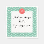 Mint Green Chevron Pattern | Koraalmonogram Servet (Voorkant)