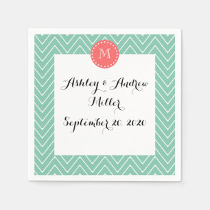 Mint Green Chevron Pattern Koraalmonogram Servet
