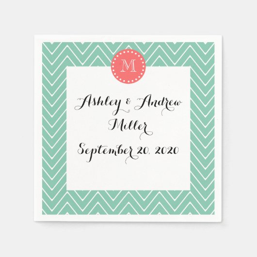 Mint Green Chevron Pattern | Koraalmonogram Servet (Voorkant)