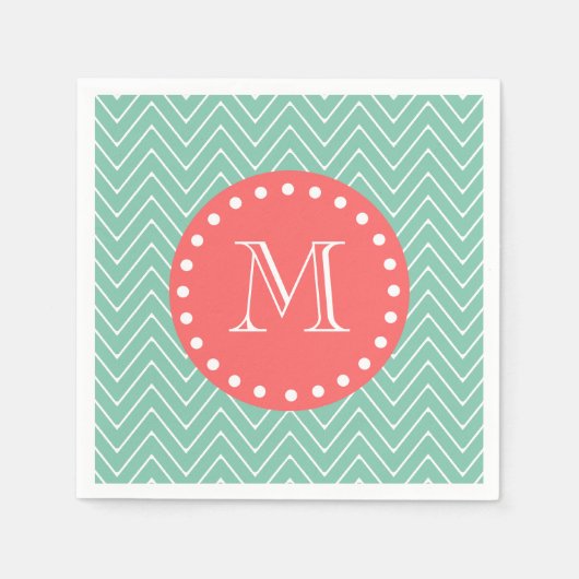 Mint Green Chevron Pattern | Koraalmonogram Servet (Voorkant)