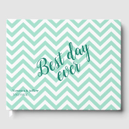 Mint Green Chevron Pattern Wedding Gastenboek