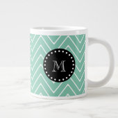 Mint Green Chevron Pattern | Zwart monogram Grote Koffiekop (Rechts)