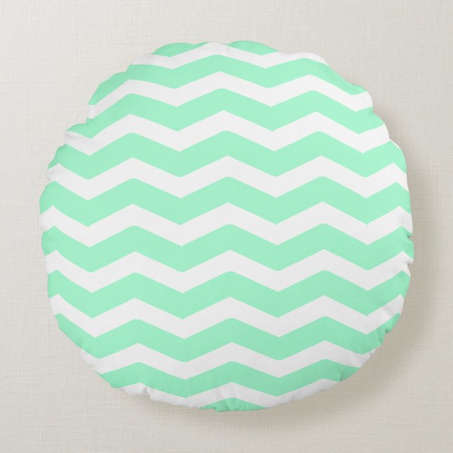 Mint Green Chevron Rond Kussen (Voorkant)