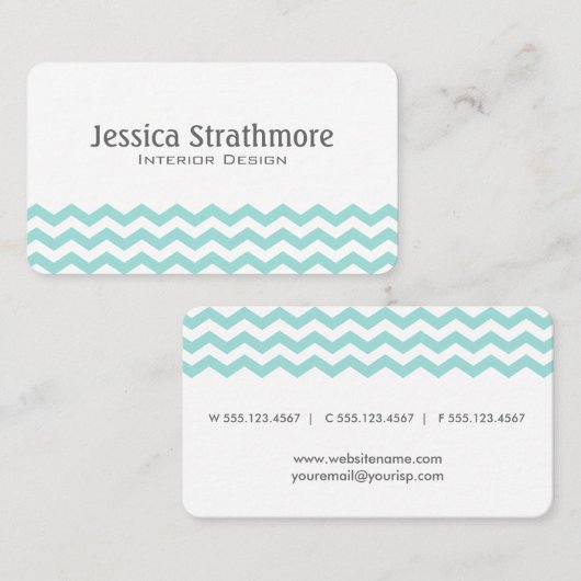 Mint Green Chevron Stripes Pattern Visitekaartje (Voorkant / Achterkant)