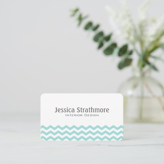 Mint Green Chevron Stripes Pattern Visitekaartje (Staand voorkant)