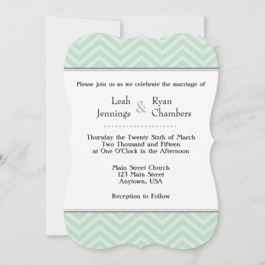 Mint Green Chevron Wedding Invitation Kaart (Voorkant)