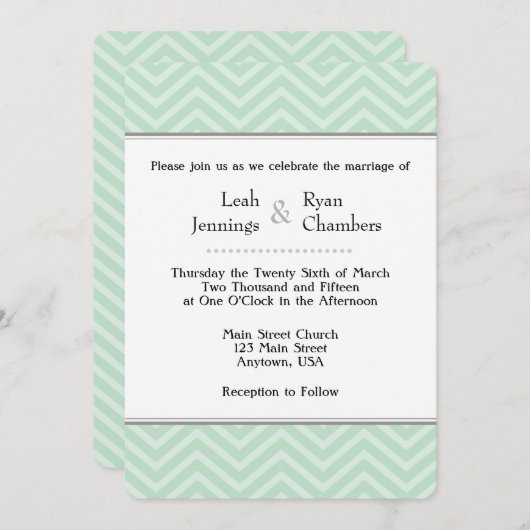 Mint Green Chevron Wedding Invitation Kaart (Voorkant / Achterkant)