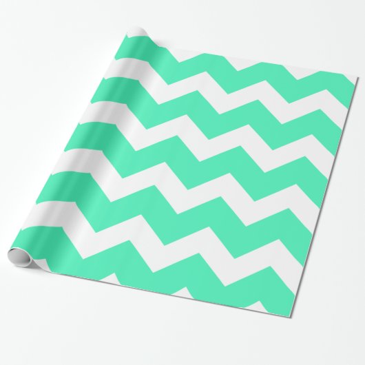 Mint Green Chevron Wrapping Paper Cadeaupapier (Uitgerold)