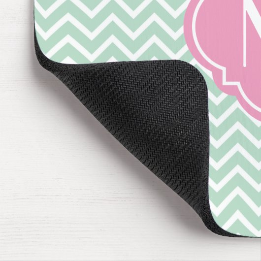 Mint Green Chevron Zigzag Stripes met monogram Muismat (Hoek)