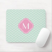 Mint Green Chevron Zigzag Stripes met monogram Muismat (Met muis)