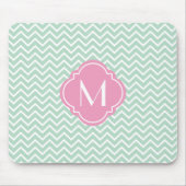 Mint Green Chevron Zigzag Stripes met monogram Muismat (Voorkant)