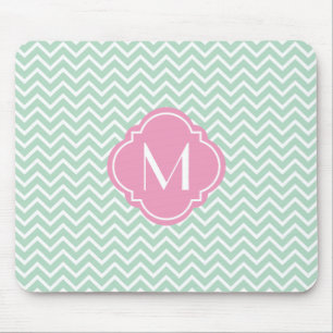 Mint Green Chevron Zigzag Stripes met monogram Muismat