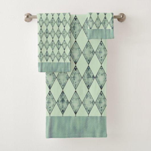 Mint Green Chic Harlequin Bad Handdoek (Insitu)