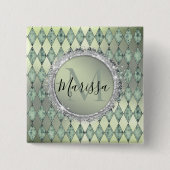Mint Green Chic Harlequin Monogram Button (Voorkant)