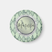 Mint Green Chic Harlequin Monogram Magneet (Voorkant)
