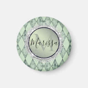Mint Green Chic Harlequin Monogram Magneet