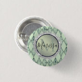 Mint Green Chic Harlequin Monogram Ronde Button 3,2 Cm (Voorkant /achterkant)