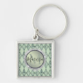 Mint Green Chic Harlequin Monogram Sleutelhanger (Voorkant)