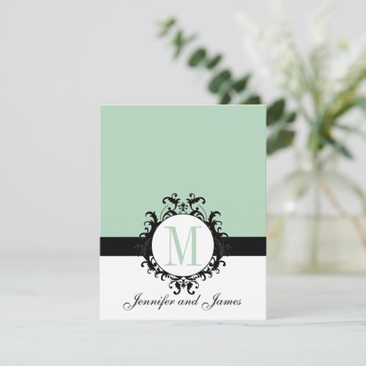 Mint Green Chic Monogram | Weddenschapskaart Kaart (Staand voorkant)