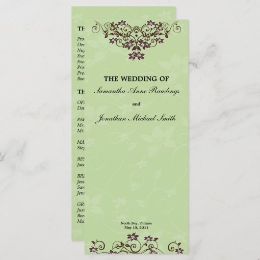 Mint Green & Chocolate Brown Wedding Programma Programmakaart (Voorkant / Achterkant)