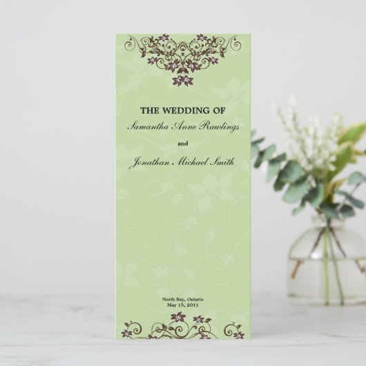 Mint Green & Chocolate Brown Wedding Programma Programmakaart (Staand voorkant)