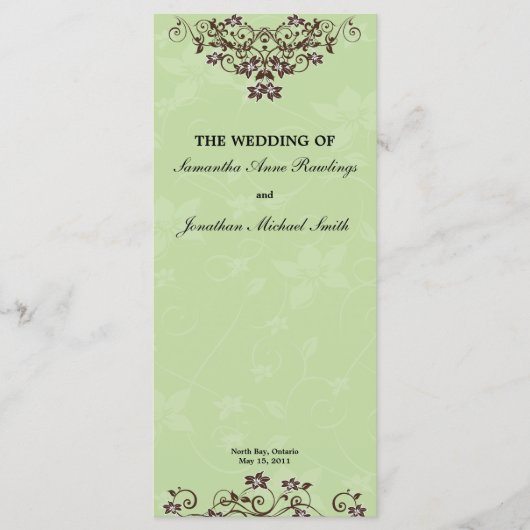 Mint Green & Chocolate Brown Wedding Programma Programmakaart (Voorkant)