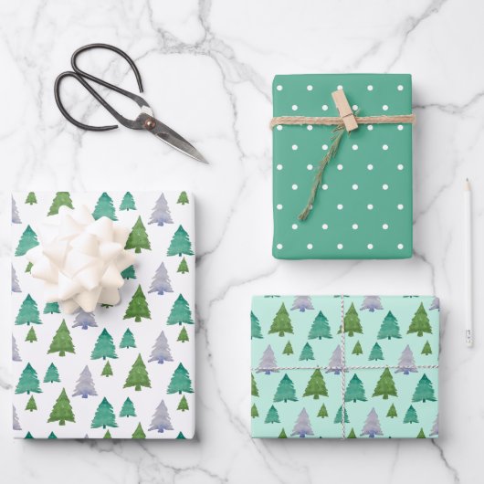Mint Green Christmas Tree Waterverf Pastel Inpakpapier Vel (Voorkant)
