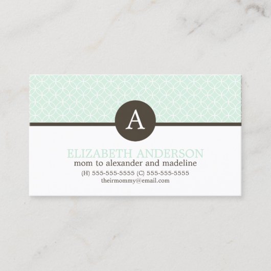 Mint Green Circles Pattern Monogram Profile Kaarte Contactkaartje (Voorkant)