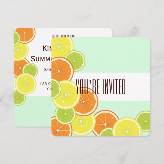 Mint Green Citrus Fruit Slices Summer Tea Party Kaart (Voorkant / Achterkant)