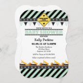 Mint Green Construction Baby shower Invitation Kaart (Voorkant / Achterkant)