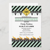 Mint Green Construction Baby shower Invitation Kaart (Voorkant / Achterkant)