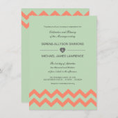 Mint Green & Coral Chevron Wedding Invitation Kaart (Voorkant / Achterkant)