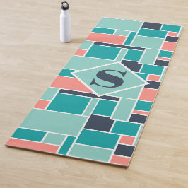Mint Green Coral Monogram Geometrische kunst Yogamat