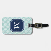 Mint Green Coral Reef en Blue Monogram Bagagelabel (Voorkant horizontaal)