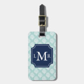 Mint Green Coral Reef en Blue Monogram Bagagelabel (Voorkant verticaal)