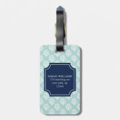 Mint Green Coral Reef en Blue Monogram Bagagelabel (Achterkant verticaal)