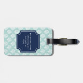 Mint Green Coral Reef en Blue Monogram Bagagelabel (Achterkant horizontaal)
