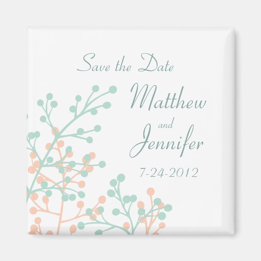 Mint Green & Coral Save the Date Magnet - Vierkant (Voorkant)