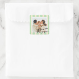 Mint Green Cream Chic Vertical Stripes Foto Vierkante Sticker