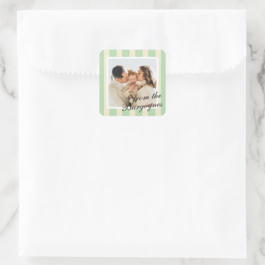 Mint Green Cream Chic Vertical Stripes Foto Vierkante Sticker (Tas)