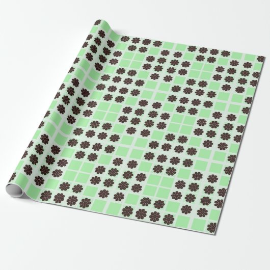 Mint Green Cream Chocolade Chip Quilt Patroon Cadeaupapier (Uitgerold)