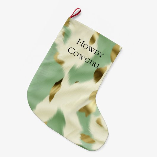 Mint Green Cream Gold Koeienhuid Grote Kerstsok (Voorkant (Hangend))