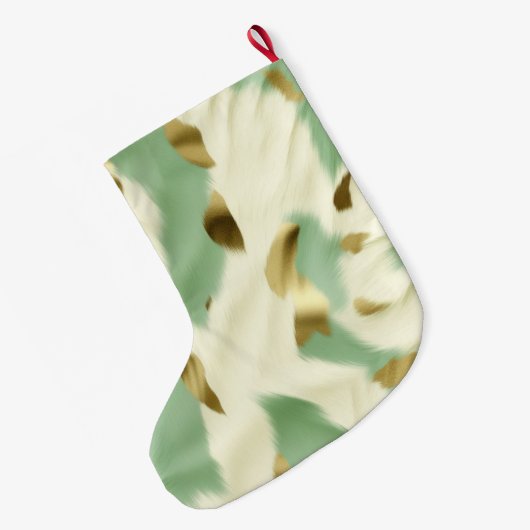 Mint Green Cream Gold Koeienhuid Grote Kerstsok (Achterkant (Hangend))
