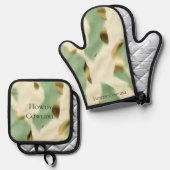 Mint Green Cream Gold Koeienhuid Ovenwant & Pannenlap Set (Voorkant / Achterkant)