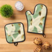 Mint Green Cream Gold Koeienhuid Ovenwant & Pannenlap Set (Top down)