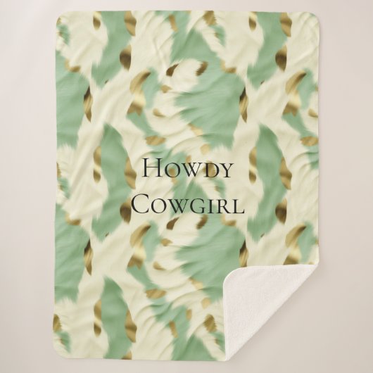 Mint Green Cream Gold Koeienhuid Sherpa Deken (Voorkant)